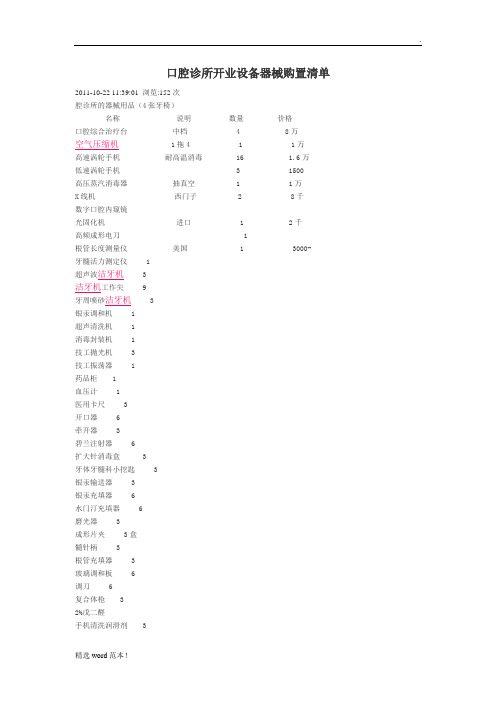 口腔诊所开业设备器械购置清单7