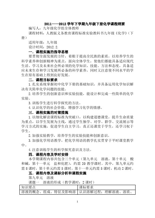 人教版九年级下册化学课程纲要