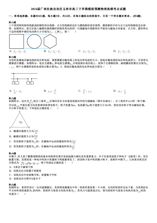 2024届广西壮族自治区玉林市高三下学期模拟预测物理高频考点试题