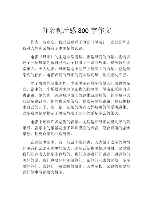 母亲观后感800字作文