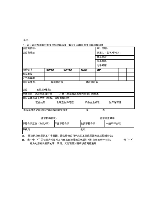 供应商审计检查表