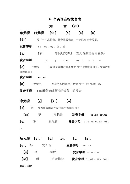 48个英语音标发音表Word版