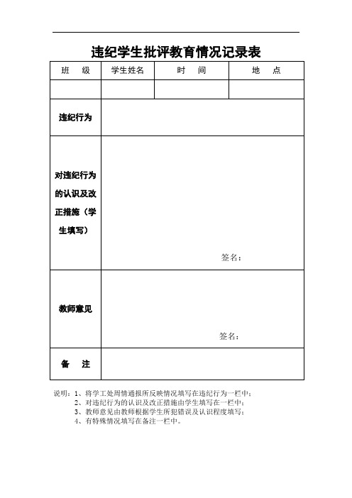 违纪学生批评教育情况记录表