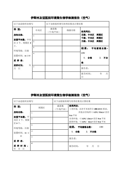 医院环境微生物学检测报告(空气)