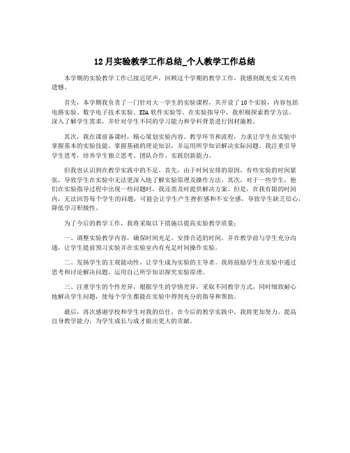 12月实验教学工作总结_个人教学工作总结