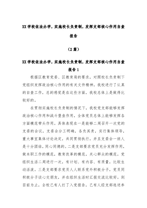 (2篇)XX学校依法办学,实施校长负责制,发挥支部核心作用自查报告