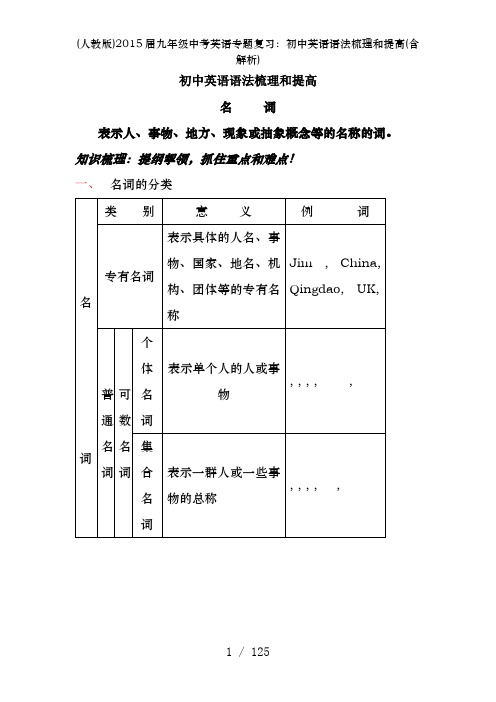 (人教版)2015届九年级中考英语专题复习：初中英语语法梳理和提高(含解析)