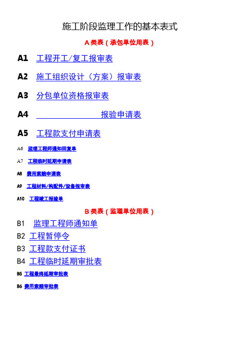 施工阶段监理工作的基本表式