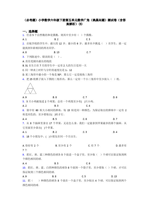 (必考题)小学数学六年级下册第五单元数学广角(鸽巢问题)测试卷(含答案解析)(5)