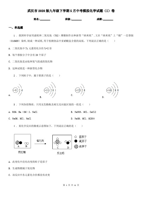 武汉市2020版九年级下学期5月中考模拟化学试题(I)卷