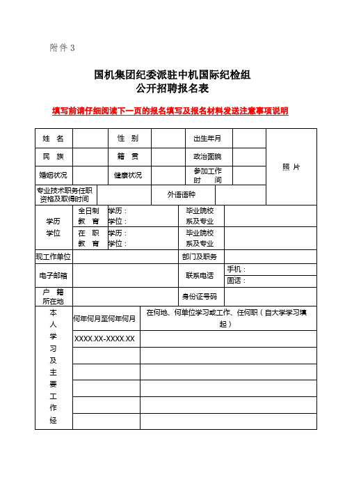 国机集团纪委派驻中机国际纪检组公开招聘报名表【模板】