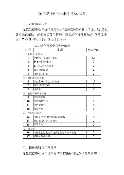 绿色数据中心评价指标体系