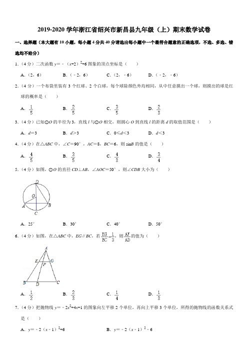 2019-2020学年浙江省绍兴市新昌县九年级(上)期末数学试卷