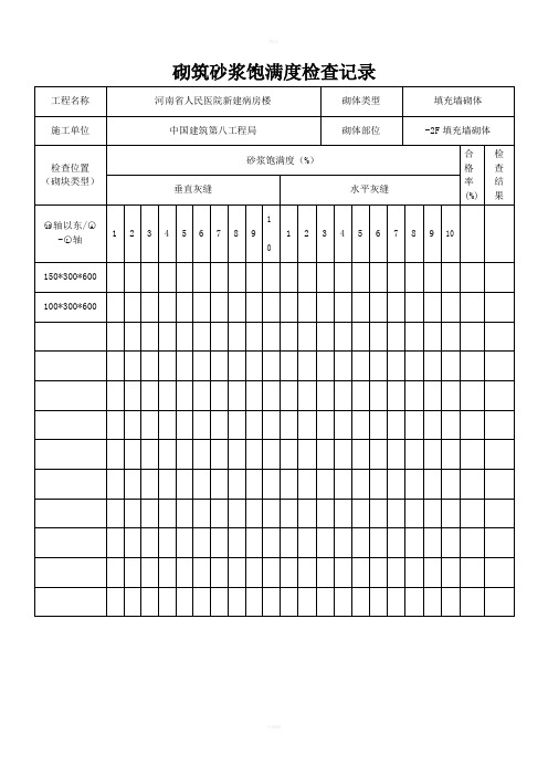 砌筑砂浆饱满度检查记录