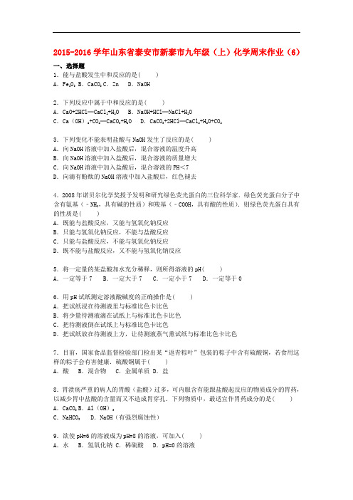 山东省泰安市新泰市九年级化学上学期周末作业(6)(含解析) 鲁教版