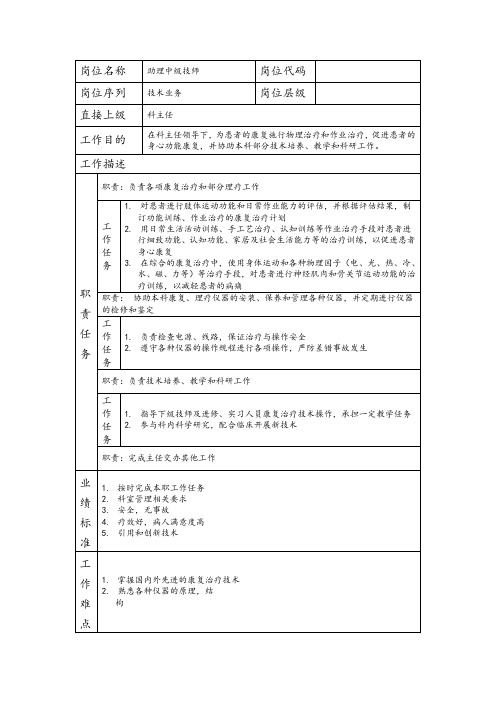 助理中级技师岗位职责说明书