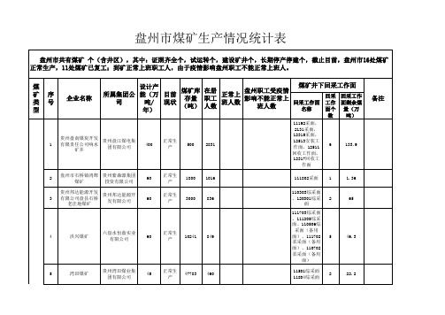 (盘州市能源局)盘州市煤矿生产情况统计表(2020年2月3日)修改