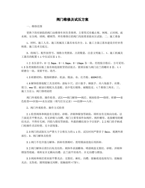 阀门维修及试压方案