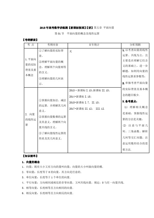 专题5-1 平面向量的概念及线性运算讲-2018年高考数学
