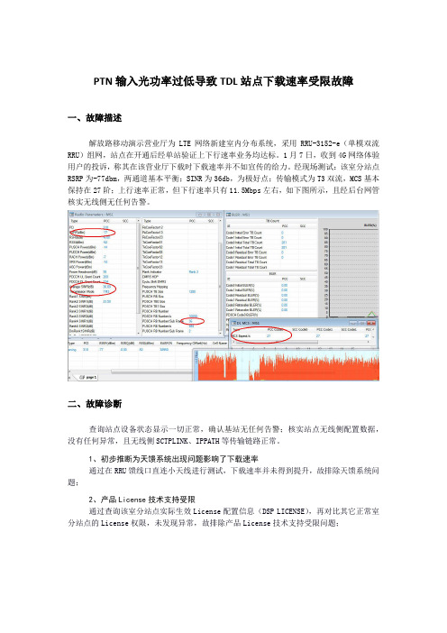 PTN输入光功率过低导致TDL站点下载速率受限故障