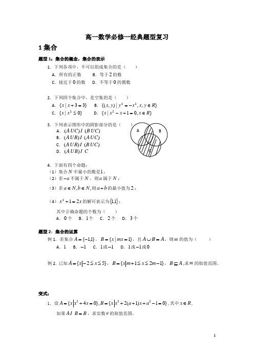 高一数学必修一经典题型复习(集合与函数 )