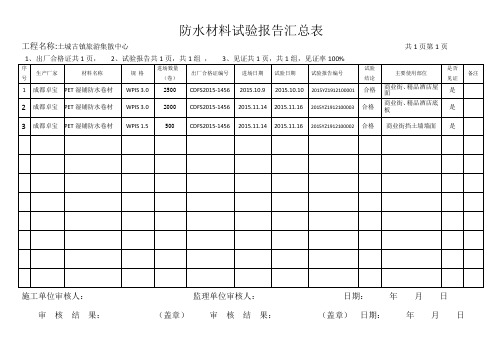 防水、保温、植筋试验报告汇总表