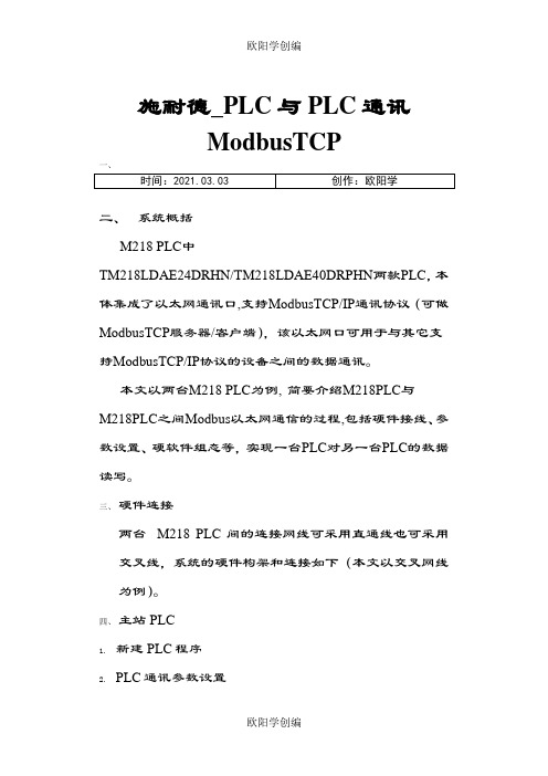 施耐德_PLC与PLC通讯ModbusTcp之欧阳学创编