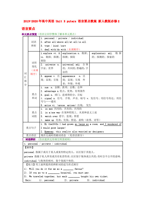 2019-2020年高中英语 Unit 3 Computers 语言要点教案 新人教版必修2