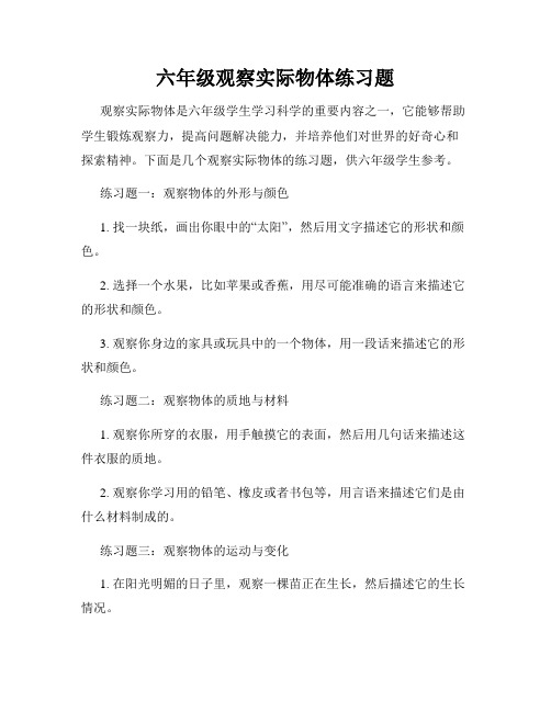 六年级观察实际物体练习题