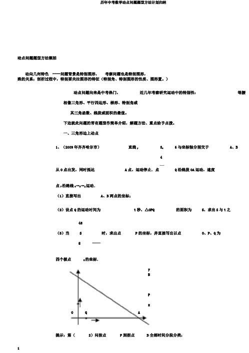 历年中考数学动点问题题型方法计划归纳