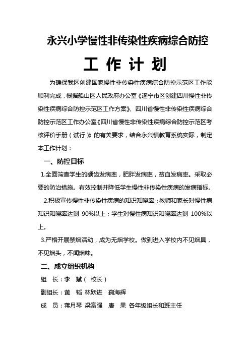 慢性非传染病综合防控工作计划