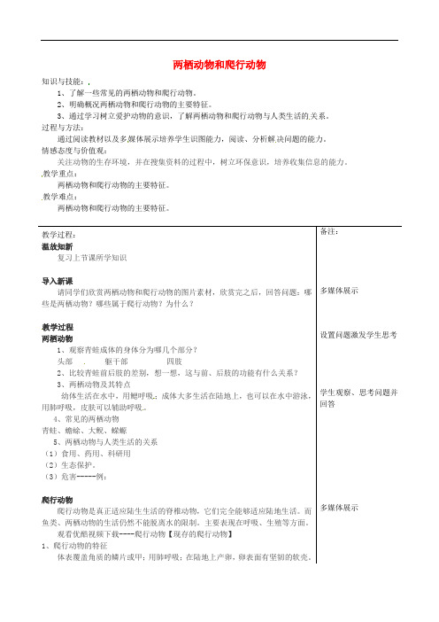 《两栖动物和爬行动物》word教案 (公开课获奖)2022年人教版 (5)