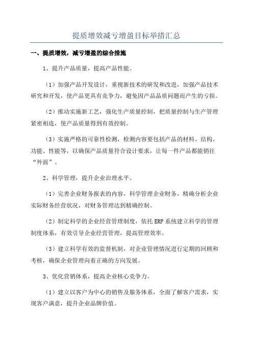 提质增效减亏增盈目标举措汇总