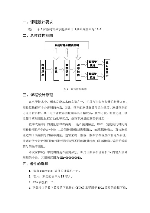 VHDL八位数码管频率计课程设计