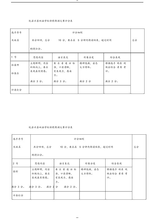 诗歌朗诵比赛评分表