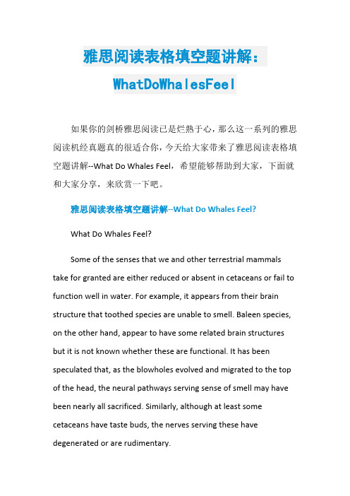 雅思阅读表格填空题讲解：WhatDoWhalesFeel