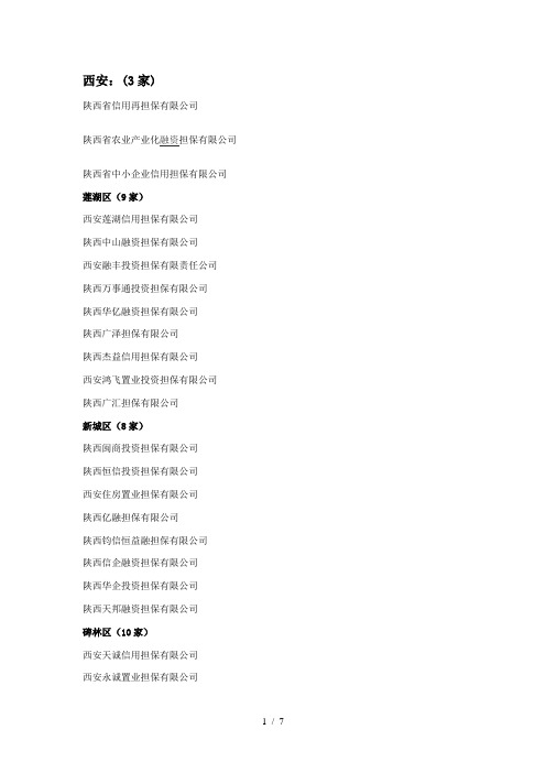 陕西省融资担保公司名录