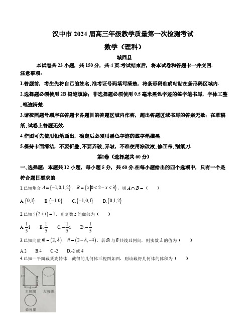 陕西省汉中市2024届高三上学期教学质量第一次检测(一模)考试数学(理)试卷含答案