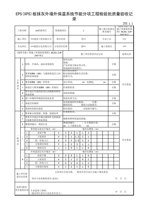 JN3.1.1EPS(XPS)板抹灰外墙外保温系统节能分项工程检验批质量验收记录