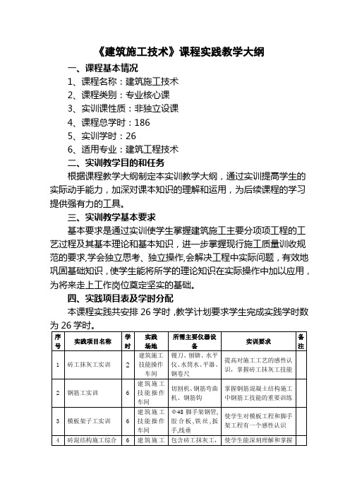 《建筑施工技术》课程实践教学大纲教程