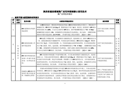 陕西省建设领域推广应用和限制禁止使用技术