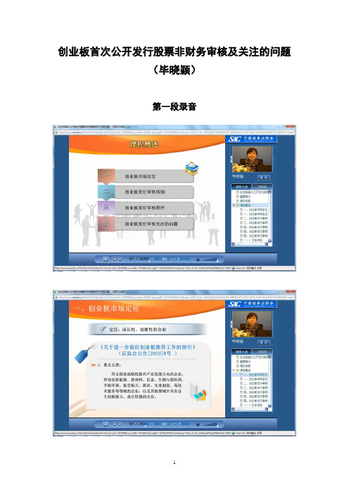 创业板首次公开发行股票非财务审核及关注的问题(毕晓颖)