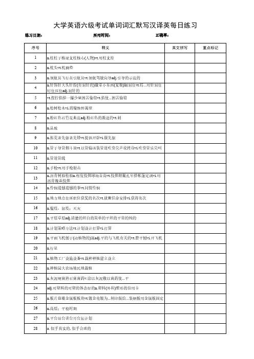 大学英语六级考试单词词汇默写汉译英每日练习 (123)