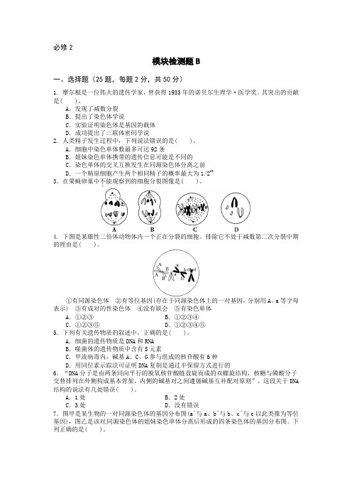 高中生物必修2模块检测B卷附答案