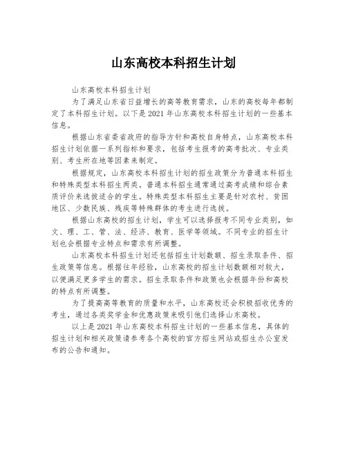 山东高校本科招生计划