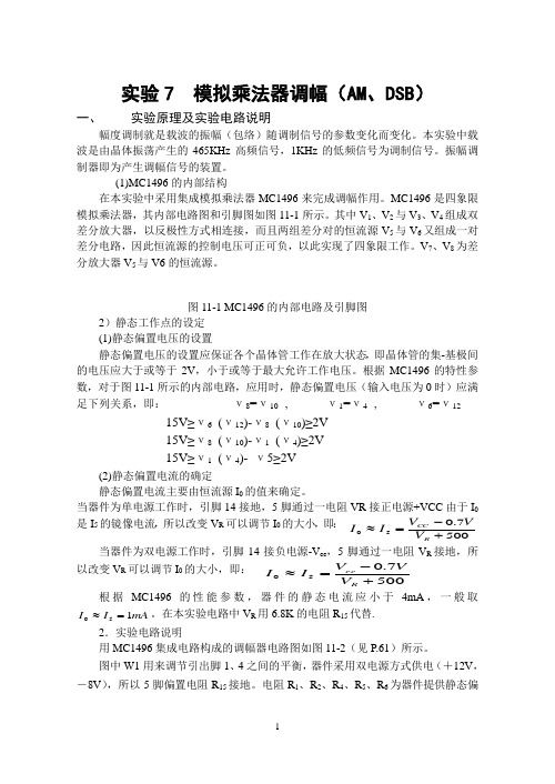 实验7 模拟乘法器调幅(AM、DSB)实验