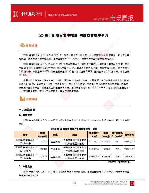 珠海2015第25周(6.15-6.21)房地产市场周报