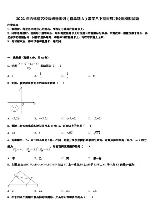 2021年吉林省名校调研卷系列(省命题A)数学八下期末复习检测模拟试题含解析