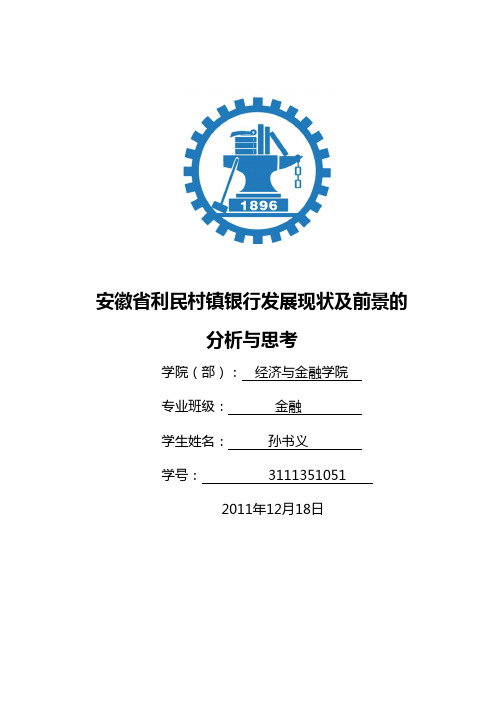 安徽利民村镇银行的发展现状及前景的分析与思考解析