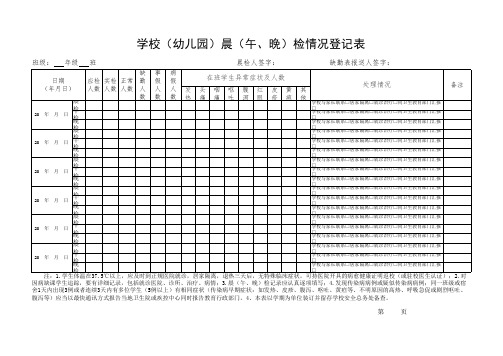 学校(幼儿园)晨(午、晚)检情况登记表